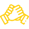 Ein gelbes Handshake-Symbol auf gelbem Hintergrund.