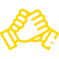 Ein gelbes Handshake-Symbol auf gelbem Hintergrund.